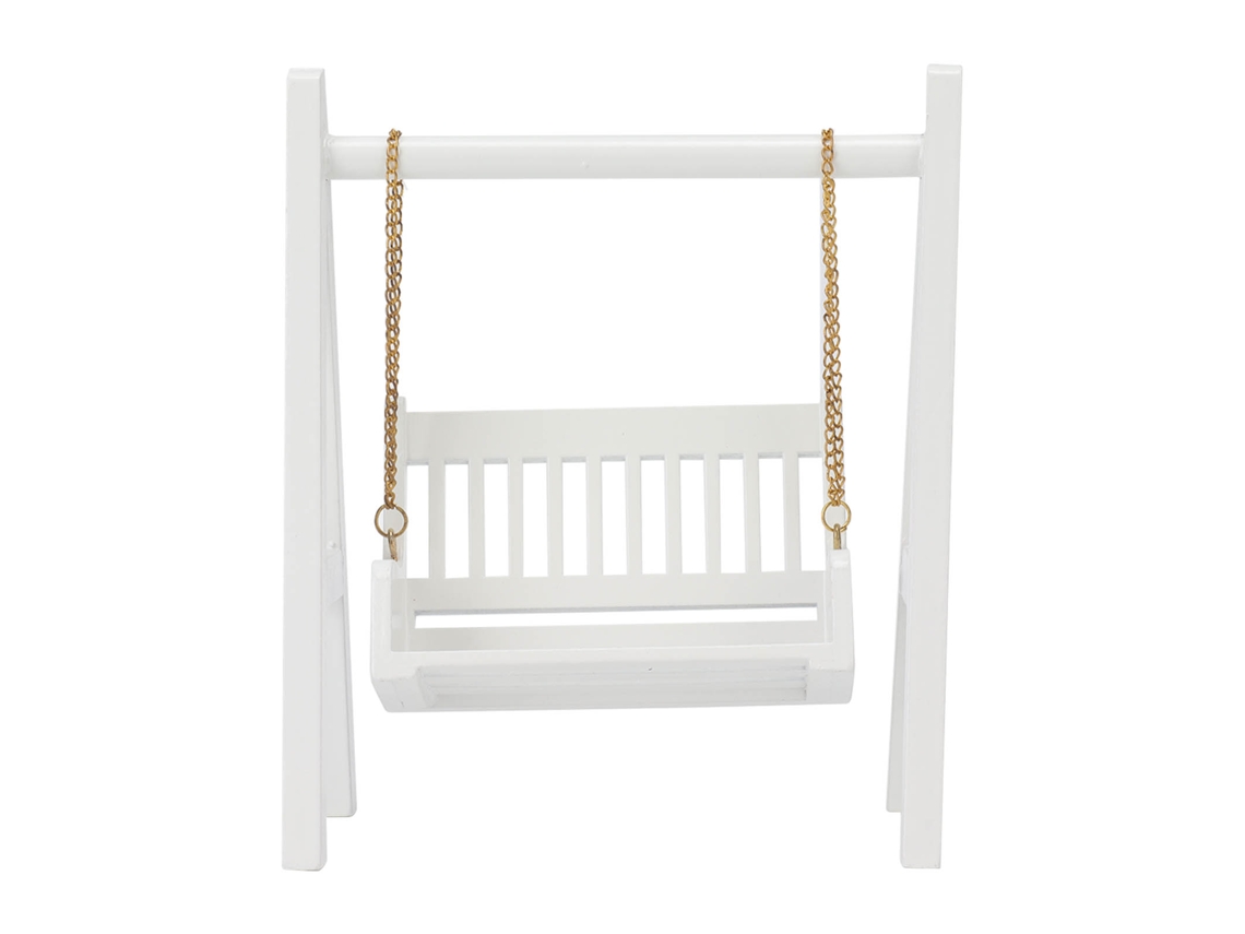 Ats columpio de Muñecas de Madera Blanca Con Cadena Dorada Miniatura Exquisita Decoración para Casa de Muñecas 1/12
