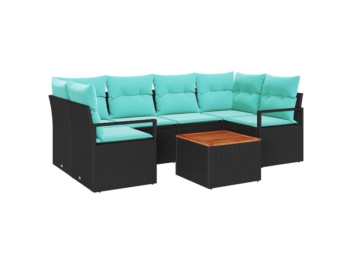 Vidaxl Conjunto De Sofá De Jardim 7 Unid. Preto Vime Pe