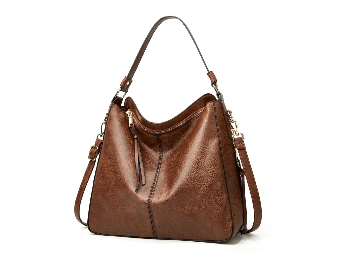 Bolsa Transversal Feminina Couro Pu Fashion Portátil para Trabalho Compras Viagem Cor Café