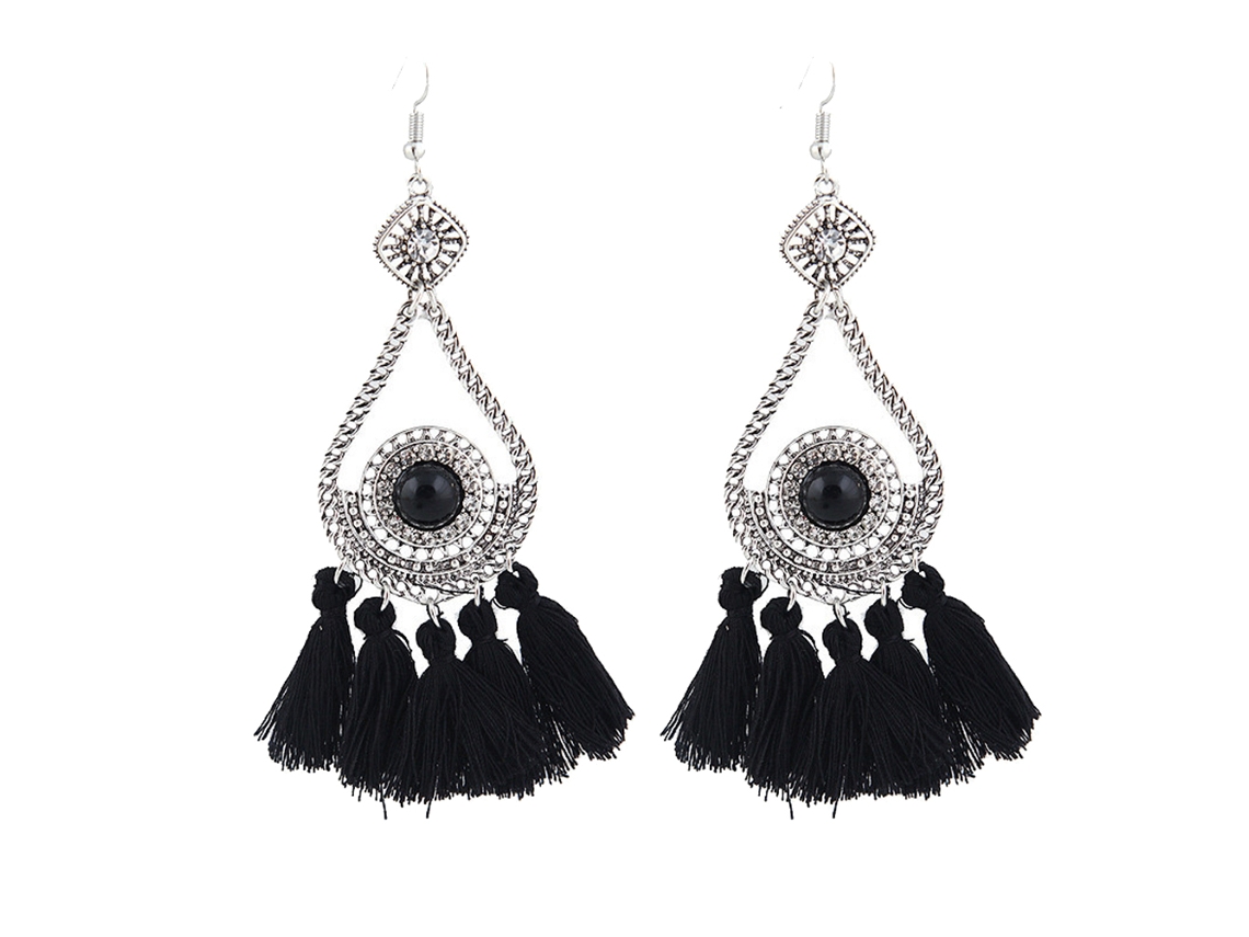 Brincos Longos Com Franja E Tassel