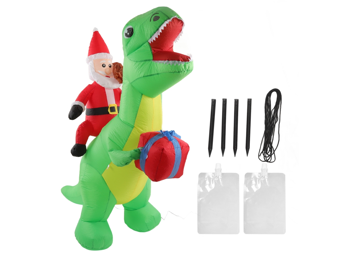 Decoração Inflável de Dinossauro de Natal com Luzes Led Fácil Inflar Jardim Quintal S/MARCA