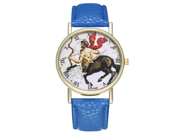 Relógio de Quartzo com Pulseira de Couro Estilo Simples Universal Centaurus Padrão Dial Azul Real para Estudante
