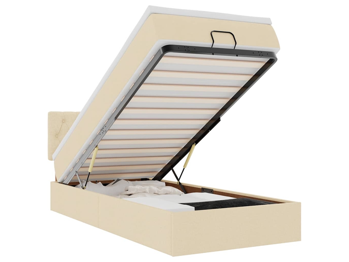 Cama Otomana com Colchão Leds 90x200 Cm Tecido Creme MAISON EXCLUSIVE