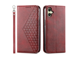 Capa Tipo Carteira De Couro Sintético Com Textura De Bezerro E Alça De Pulso Vermelha Para Samsung Galaxy A07 4g