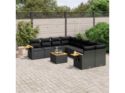 Vidaxl 9 Pcs Conjunto De Sofás P/ Jardim C/ Almofadões Vime Pe Preto