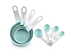 Conjunto de 8 peças de medidores de cozinha Colheres E Copo, em plástico azul, para líquidos e sólidos, próprio para lava-louças.