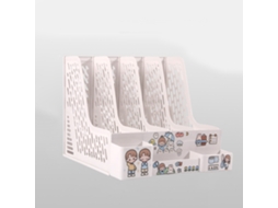Organizador de Arquivos de Escritório com 4 Compartimentos Estante Vertical de Livros Branco para Estudantes