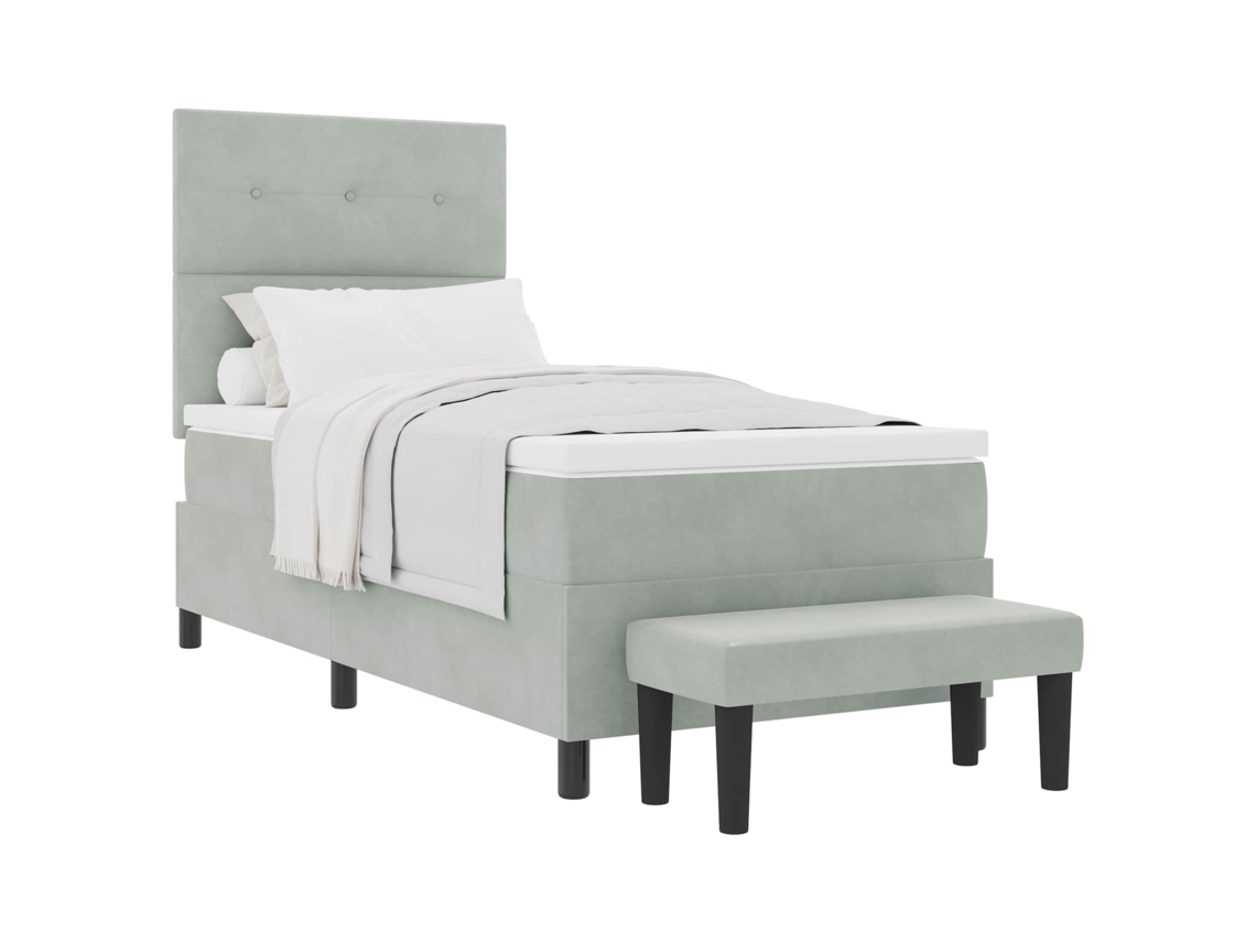 Cama De Solteiro | Camas Para Quarto | Cama Box Com Colchão Cinzento-claro 80 X 200 Cm Veludo