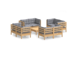 Conjunto de 9 Lounge de Jardim com Almofadões Cinzentos Pinho MAISON EXCLUSIVE