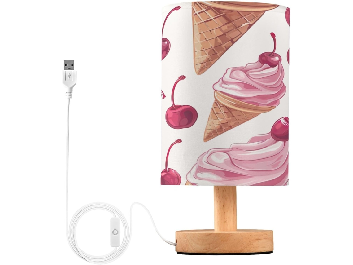 Luminária De Cabeceira Led Pequena Em Formato Cereja Skyshu, Com Alimentação Usb, Base De Madeira Antiderrapante E