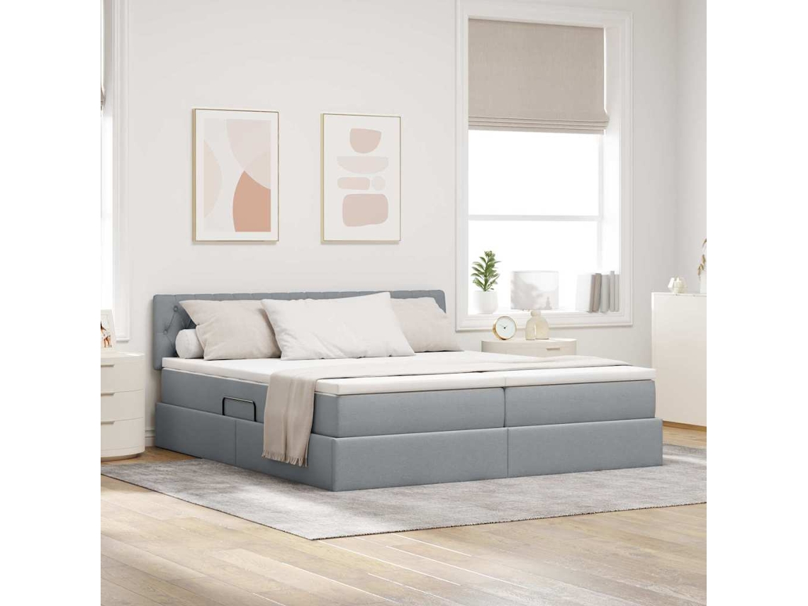 Vidaxl Cama Com Armazenamento Com Colchão Cinzento-claro 200 X 200 Cm
