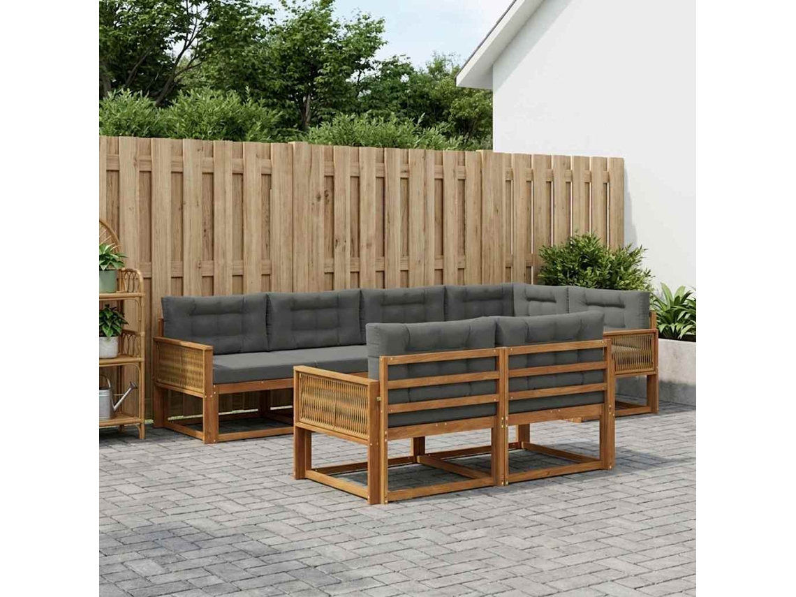 Vidaxl Conjunto De Sofás Para Exterior 8 Unid. Natural E Antracite