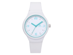 Relógio de pulso unissex de quartzo com pulseira de silicone e diamantes redondos (branco)
