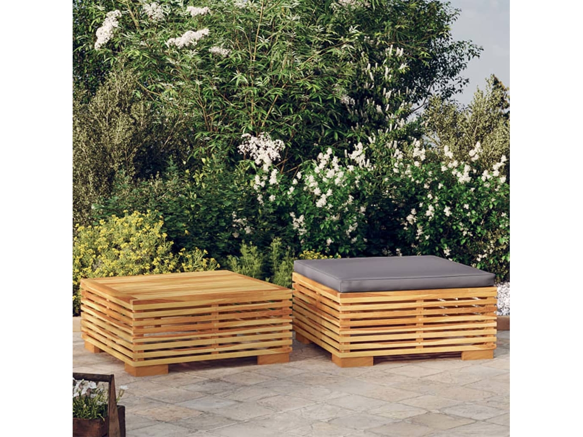 Vidaxl 2 Pcs Conjunto Lounge De Jardim Madeira De Teca Maciça