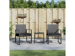 Vidaxl 3 Pcs Conj. Jantar P/ Jardim C/ Almofadões Vime Pp Cinza-escuro