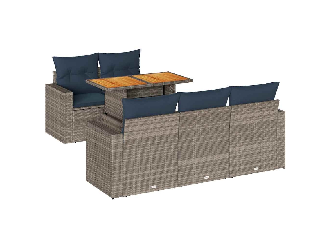 Conjunto de 6 Sofás de Jardim com Almofadões Vime Cinzento MAISON EXCLUSIVE (80x200 cm)