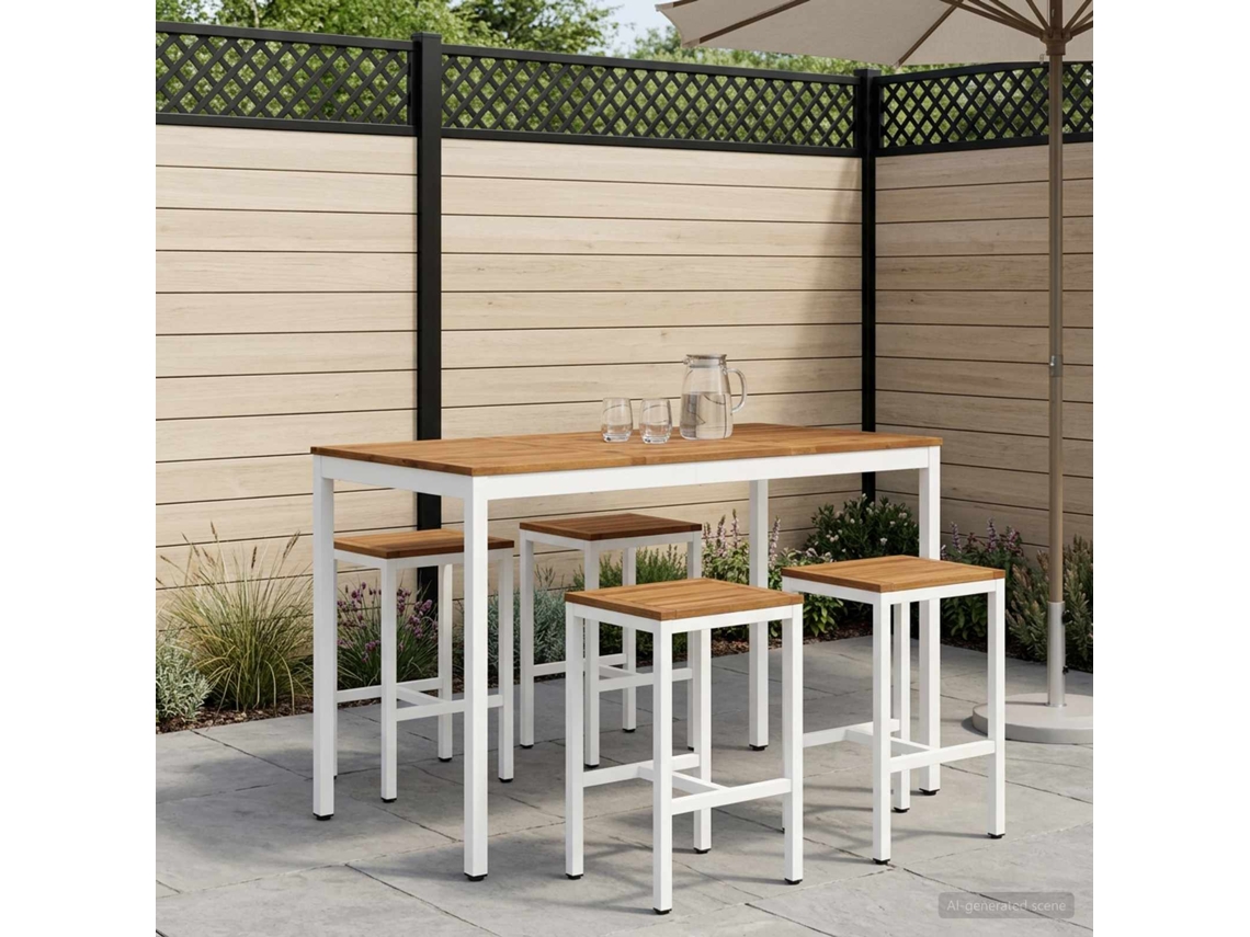 Vidaxl Mesa De Bar De Jardim Natural E Branco 141 X 80,5 X 105 Cm
