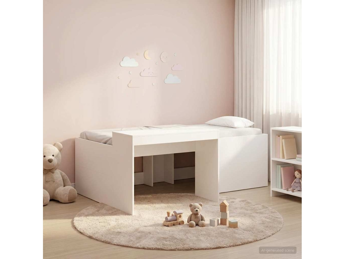 Vidaxl Cama Alta Para Crianças Com Mesa Branco 98.5 X 200 Cm