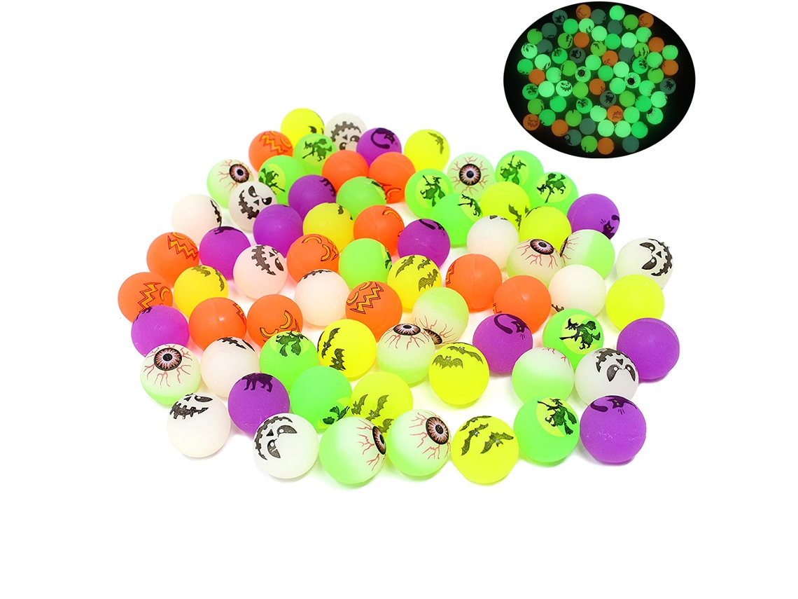 Primerox 72 Bolas Saltitantes Brilhantes no Escuro de Halloween com 6 Estilos Aleatórios