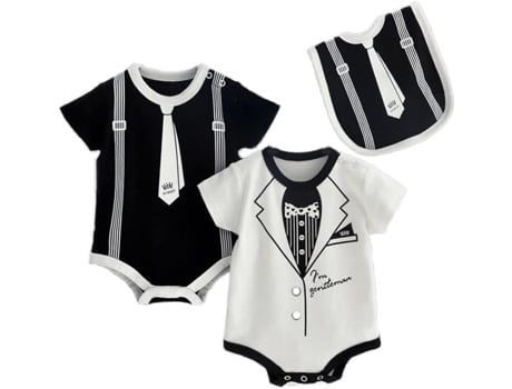 Pacote de 2 bodies pretos de manga curta para bebê com babador. Um conjunto original de bodies para recém-nascidos (3-6 meses) Ubaby (preto e branco)