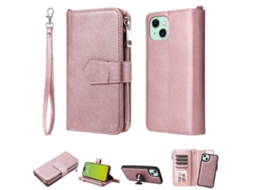 Capa Amovível Para Iphone 15 Plus Pele Sintética Rosa