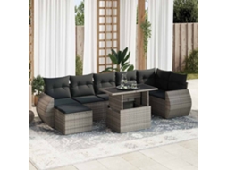Vidaxl 8 Pcs Conjunto Sofás De Jardim C/ Almofadões Vime Pe Cinzento