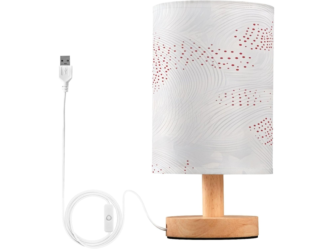 Luminária De Cabeceira Led Para Quarto, Luminária De Leitura Com Cúpula Tecido, Base De Madeira E Porta Usb Para