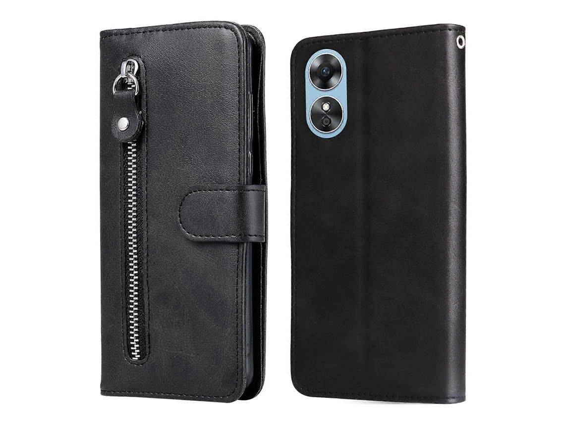 Capa De Couro Com Zíper E Textura De Bezerro Para Oppo A17