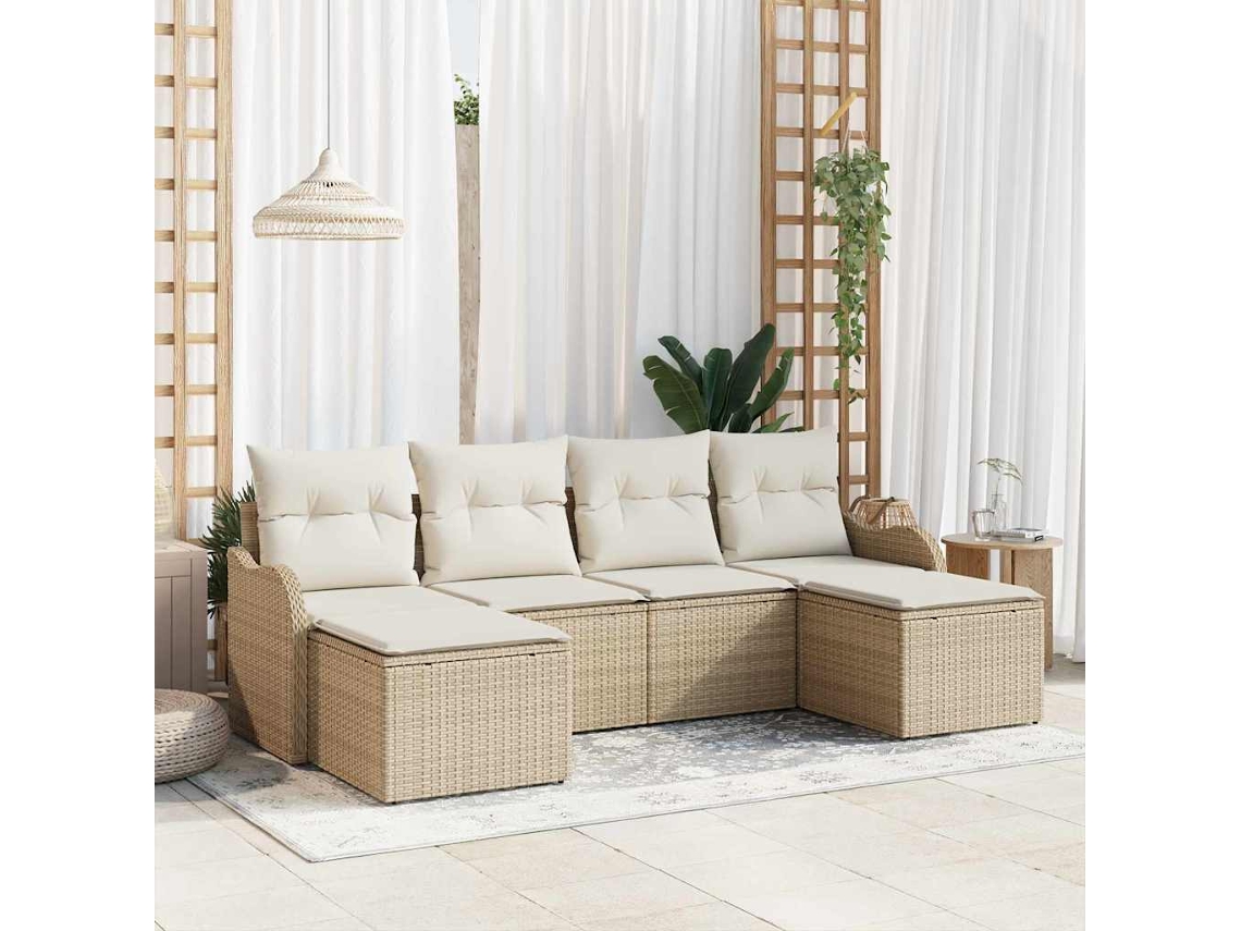 Vidaxl Conjunto De Sofá De Jardim 6 Unid. Bege Vime Pe