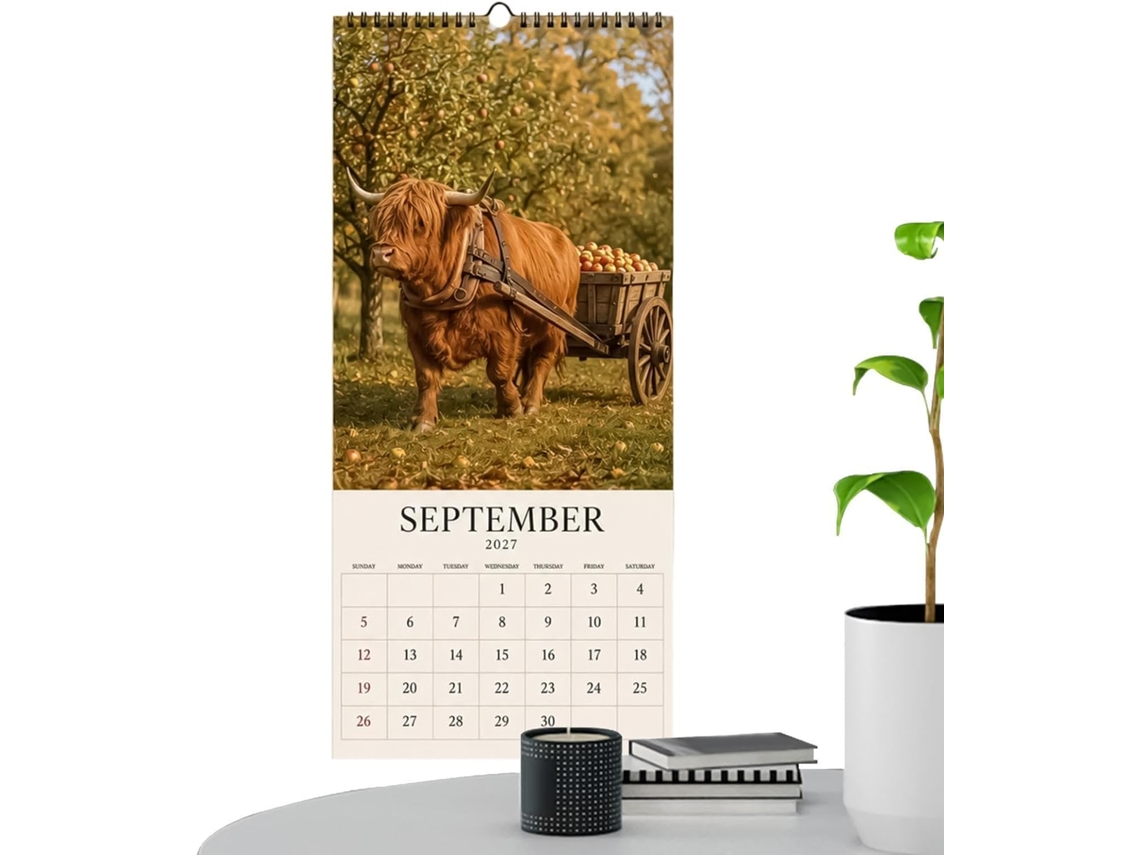 Calendário De 2027 Com Motivo Rústico De Vaca