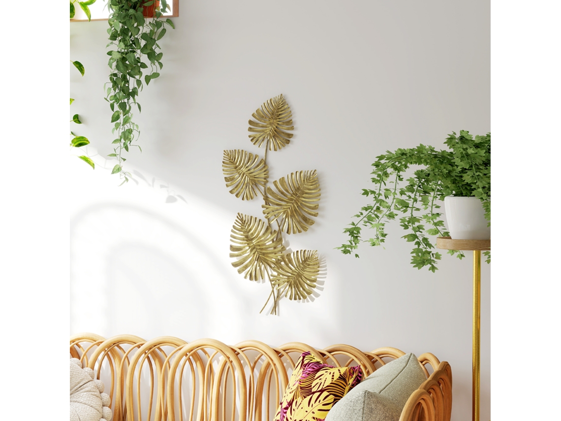 Metal Wall Decor Set, Painted Surface, Leaf Shape, Gold Color