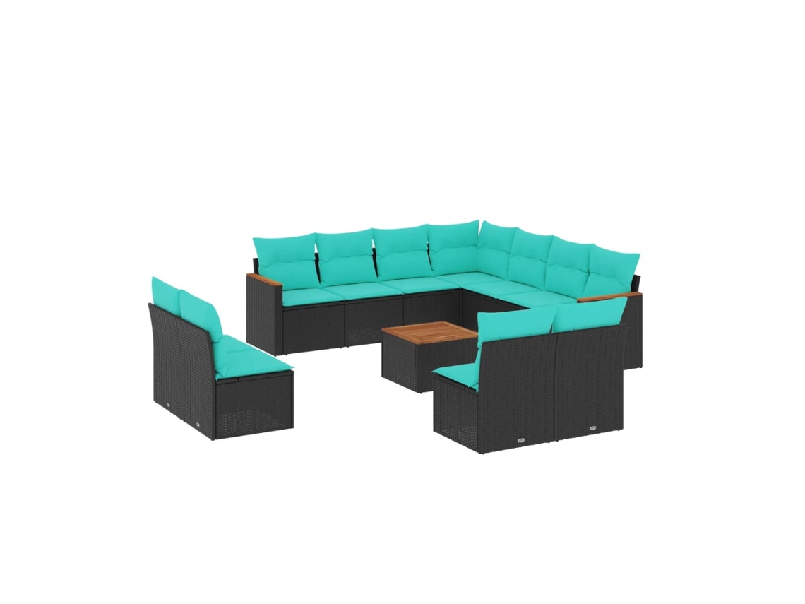 Conjunto de Sofá de Jardim, 12 Peças, Almofadas, Rattan Preto MAISON EXCLUSIVE