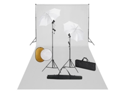 Vidaxl Kit Estúdio Fotográfico Com Lâmpadas/sombrinhas/fundo/refletor