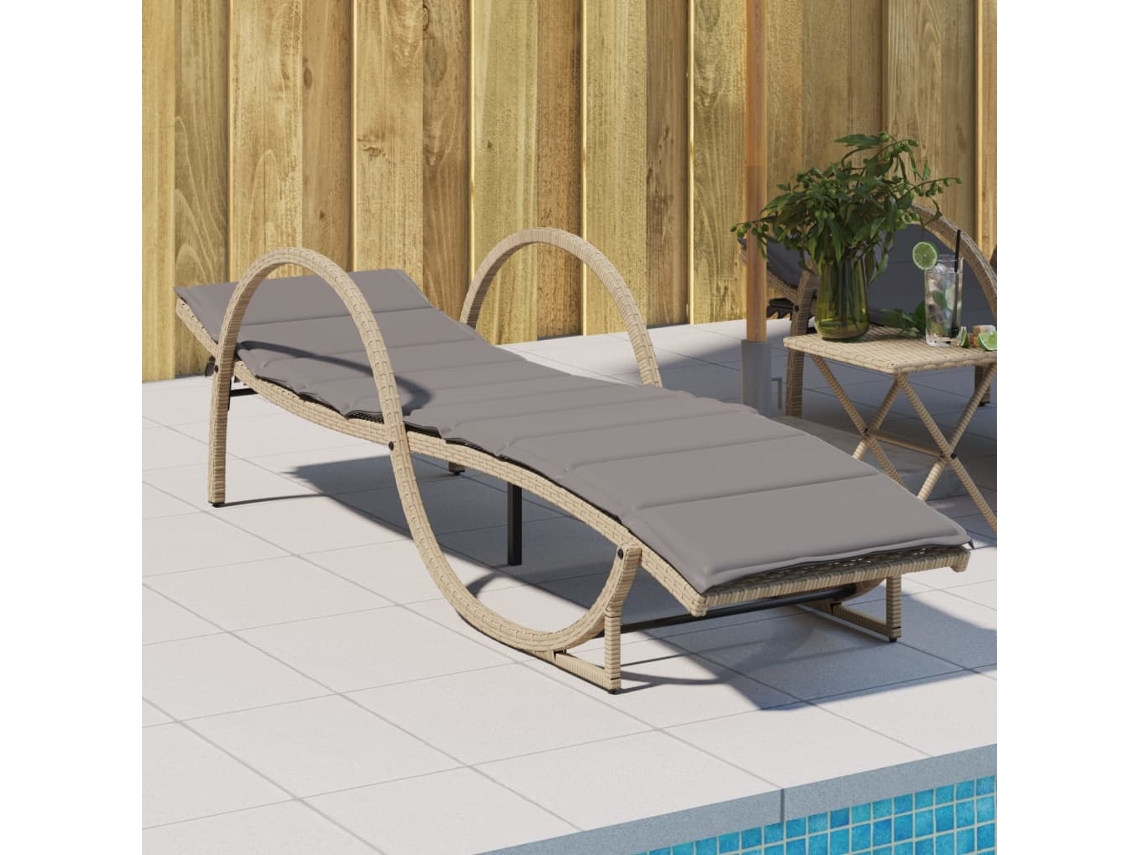 Vidaxl Espreguiçadeira Com Almofadão 60x199x42 Cm Vime Pe Bege