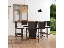 Vidaxl 9 Pcs Conjunto De Bar P/ Jardim C/ Almofadões Vime Pe Preto