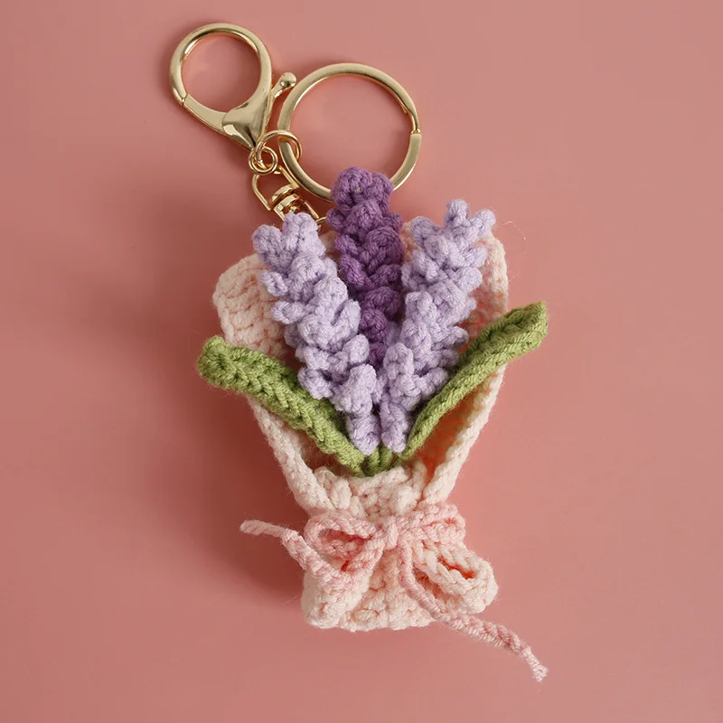 (8 Cm) Novo Chaveiro Com Pingente De Buquê De Crochê Com Flores Trançadas