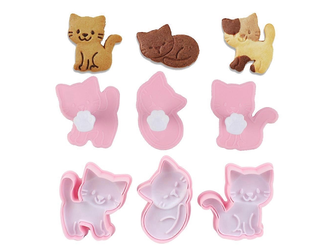 Conjunto De 3 Moldes Para Biscoitos, Cortador De Biscoitos Diy, Acessórios Para Assar Biscoitos Em Formato De Gato, Plástico Rosa Fosco