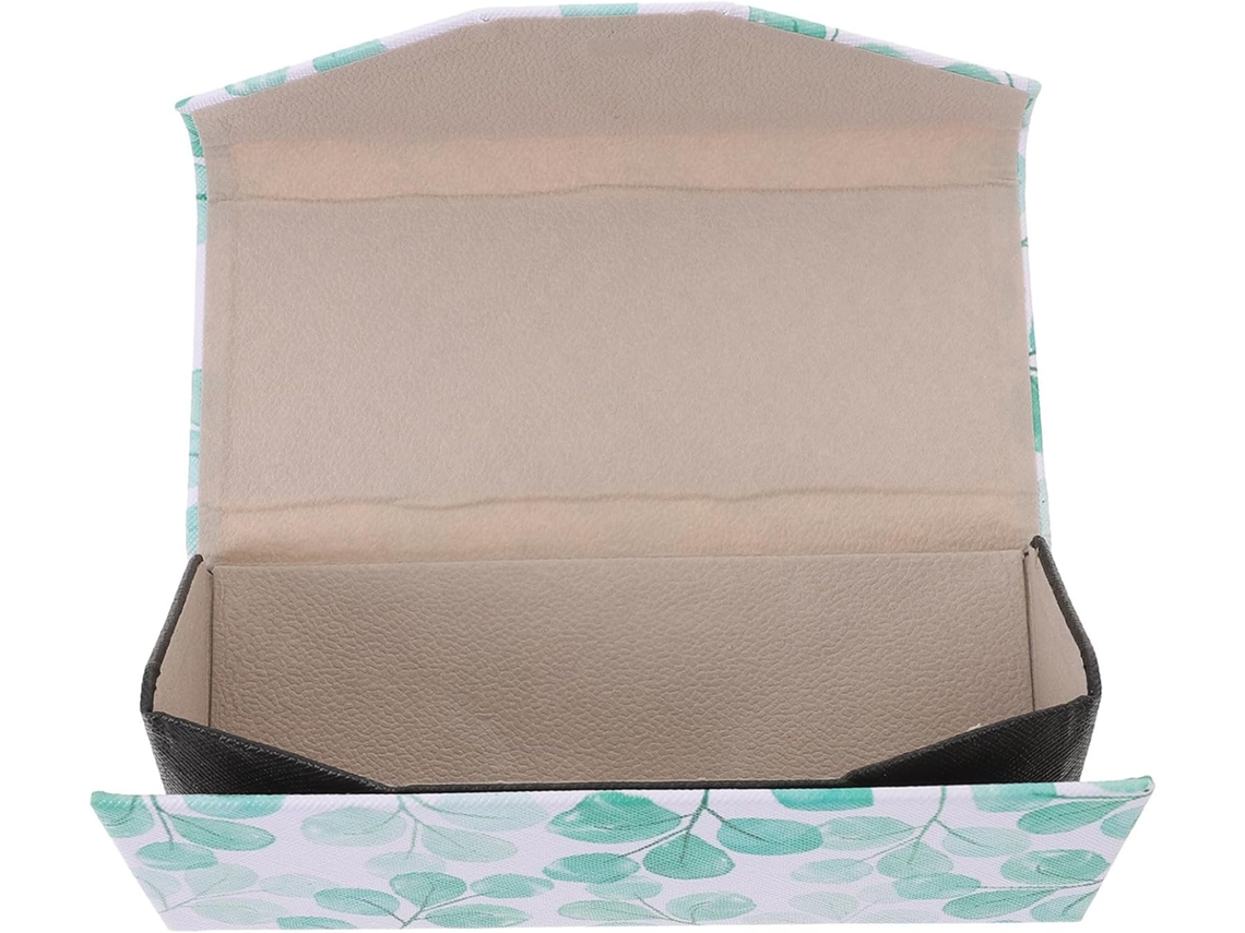 Porta-óculos portátil verde em PU, porta-óculos compacto para festas.