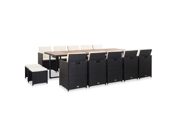 Vidaxl 15 Pcs Conjunto Jantar Exterior Com Almofadões Vime Pe Preto