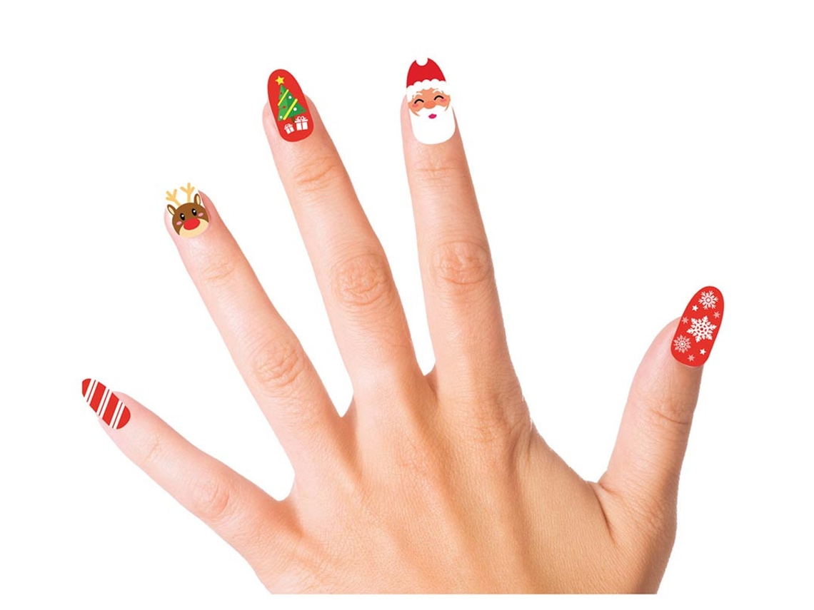 Pacote de 10 unhas de Natal com adesivo