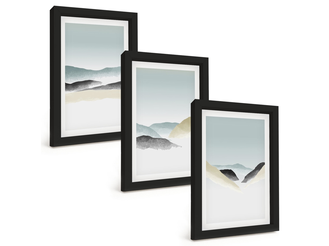 Composição De Quadrosmontanhas Minimalistas Em Tons Pastel Moldura Preta Imagens Para Um Quarto Infantil Espelharte (3 Peças 20x30 Cm)