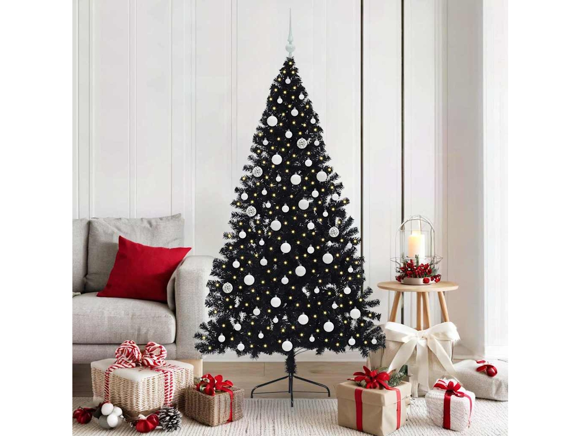 Vidaxl Árvore De Natal Artificial Pré-iluminada Preto 180 Cm Pvc