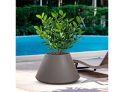 Vaso Stromboli Cinza-pombo, Redondo E Cônico, Em Resina, Para Plantas De Interior E Exterior, 60 Cm De Diâmetro X 35 Cm De Altura.