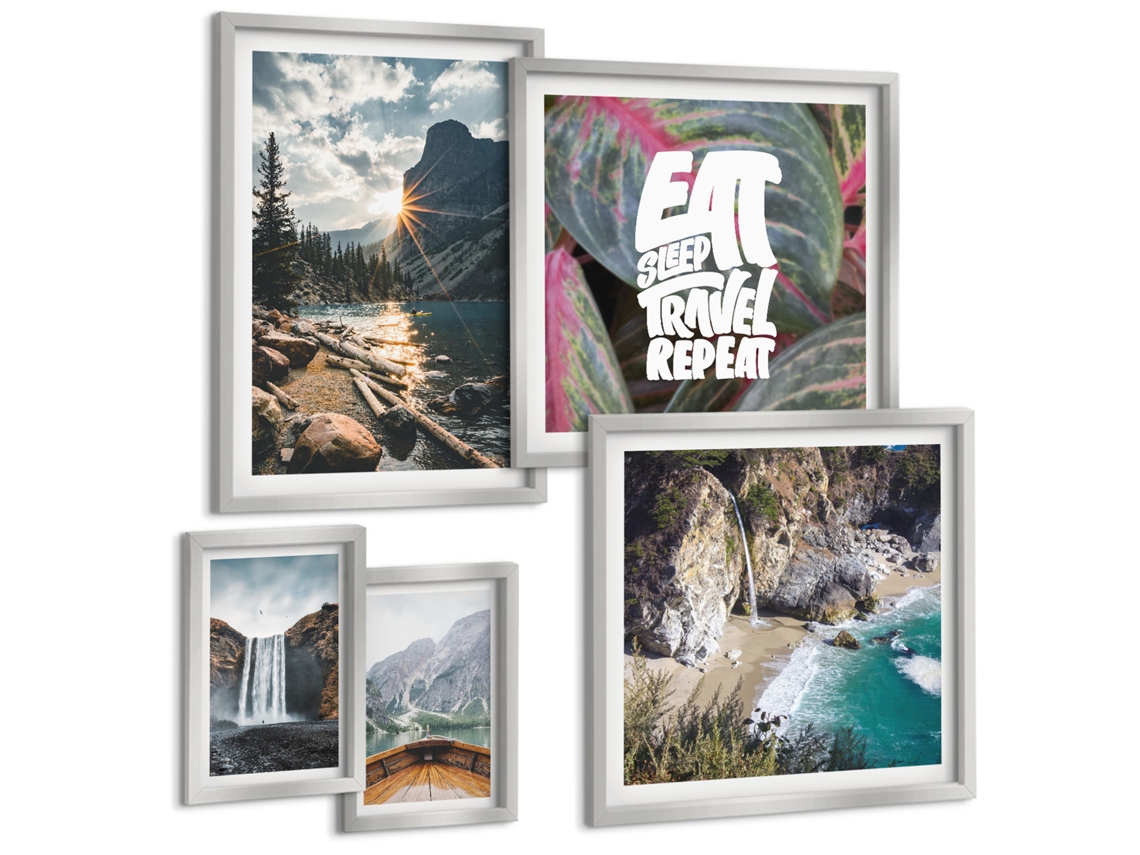 Galeria De Pinturas Murais Silhuetas Florais Com Padrões Abstratos Moldura Preta Pinturas De Quarto Espelharte (conjunto De 5 Imagens)