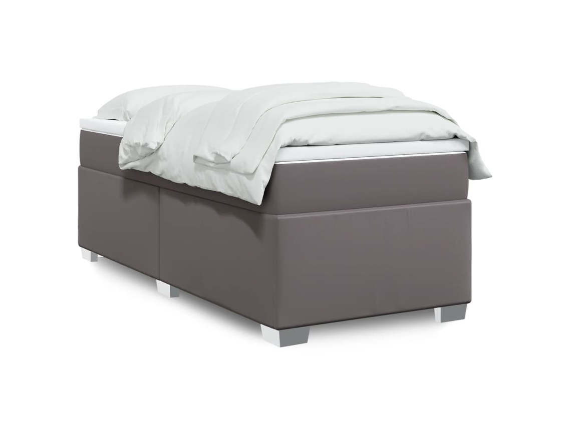 Vidaxl Cama Com Molas/colchão 100x200 Cm Couro Artificial Cinzento