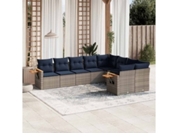 Vidaxl 9 Pcs Conjunto Sofás P/ Jardim C/ Almofadões Vime Pe Cinzento