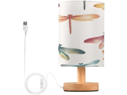 Cabeceira colorida Abajur em formato de libélula para quarto, com suportes para transporte USB-C e luminária de mesa.