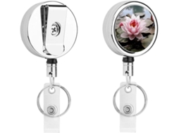 Chaveiro Retrátil Redondo Em Formato De Flor De Lótus Rosa, Com Clipe Crachá Em Aço Inoxidável, Clipe De Cinto Em