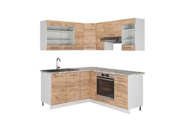 Cozinha de canto Fame-Line, 160 x 190 cm, Mármore PT, Carvalho dourado/branco, Vicco