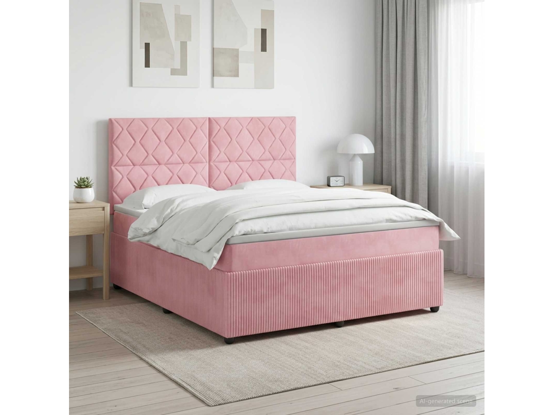 Vidaxl Cama Box Spring Com Colchão Rosa 180 X 200 Cm Veludo